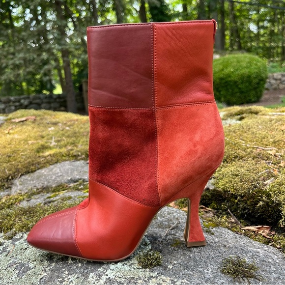 Sam Edelman Olina Cinnamon Spice Red Suede & Leather Patchwork Ankle Boots Sz 9 - Picture 2 of 16